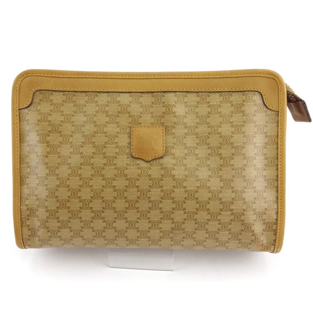 CELINE clutch bag macadam beige PVC ?~ leather Authentic - Picture 1 of 9